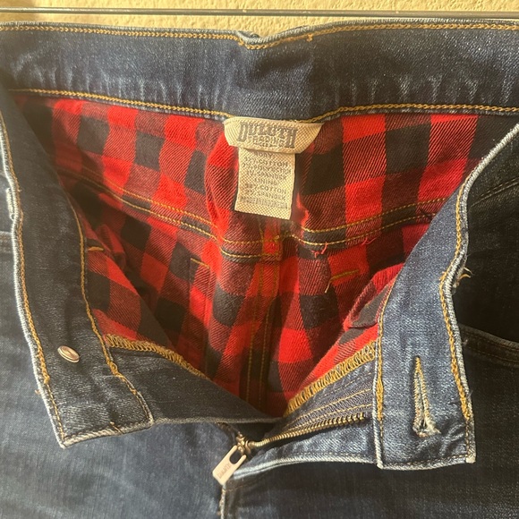 ❗️Duluth Trading Co Plaid Flannel Lined Straight Leg Denim Blue Jeans size 10 - Picture 9 of 9